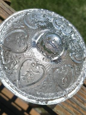 Pressed Glass Covered Dish with Heart Motif - Clear